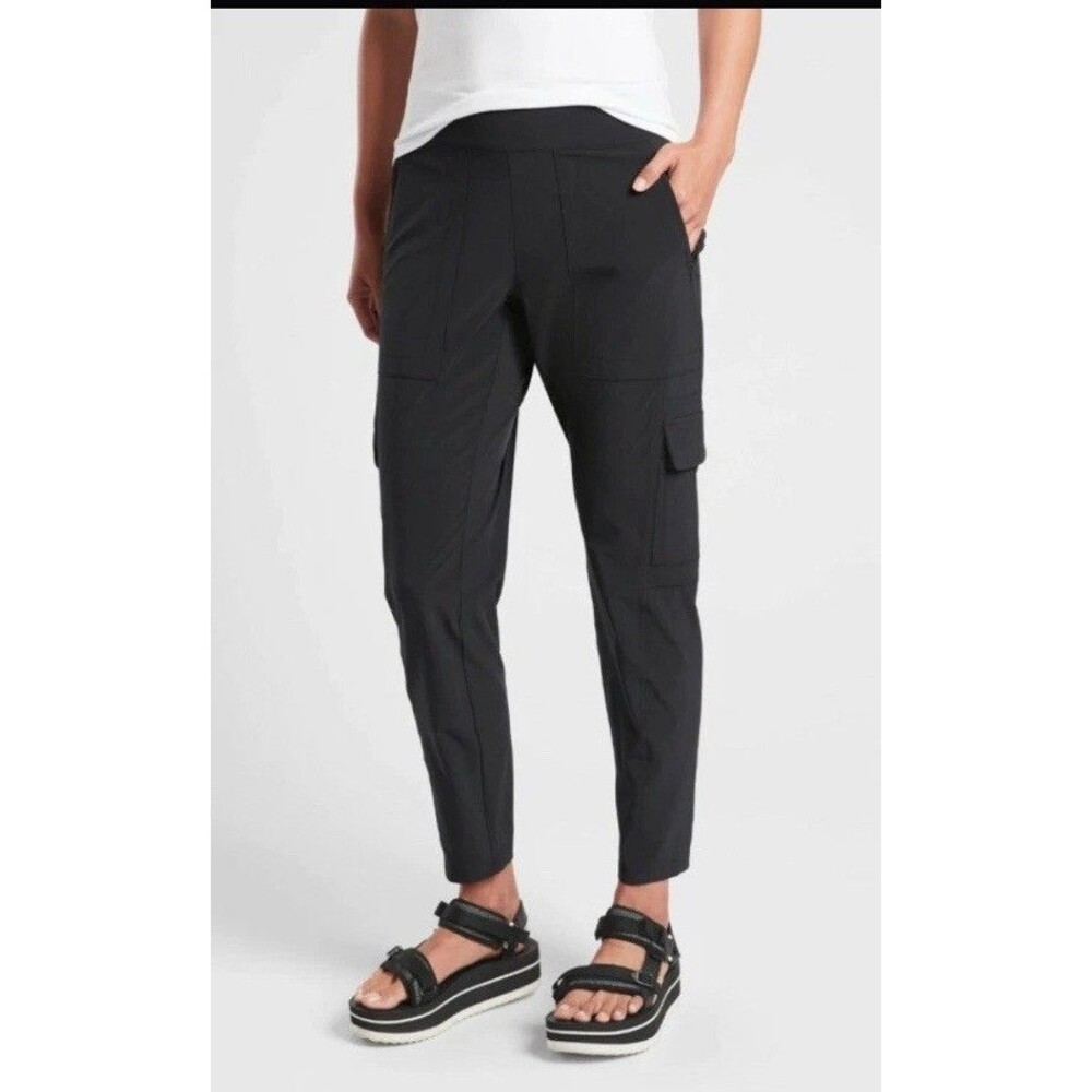 Athleta Womens Chelsea Cargo Pants Pull On Waist Size 8 Charcoal Stretch Utility
